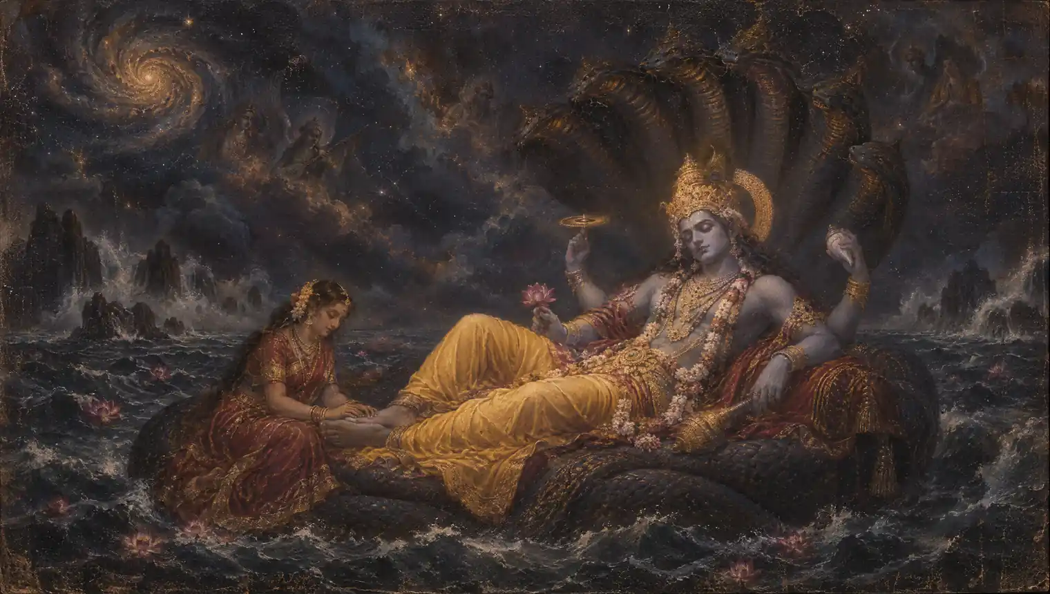 Lord Vishnu in the owner-supplied devotional painting